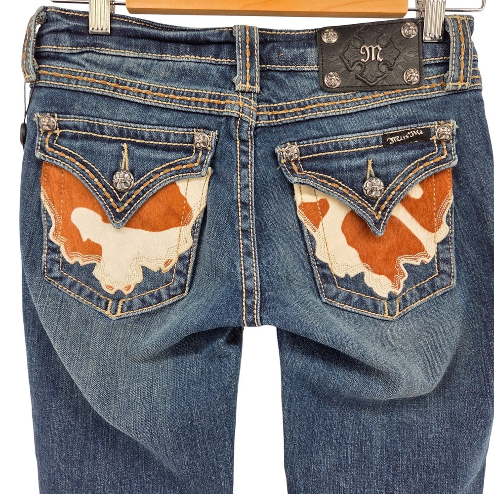 Miss Me Bootcut Jeans 26 Blue Cow Print Pockets Cowgirl Western Y2K - Picture 4 of 10